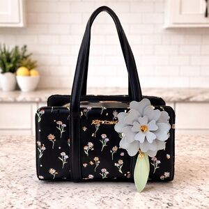 Betsey Johnson Floral Embroidered Satchel Daisy Bag w/ Flower Charm